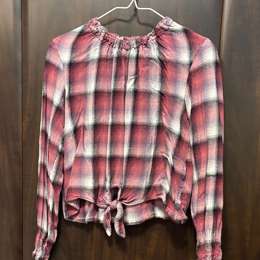 Bella Dahl Pink and White Plaid Blouse